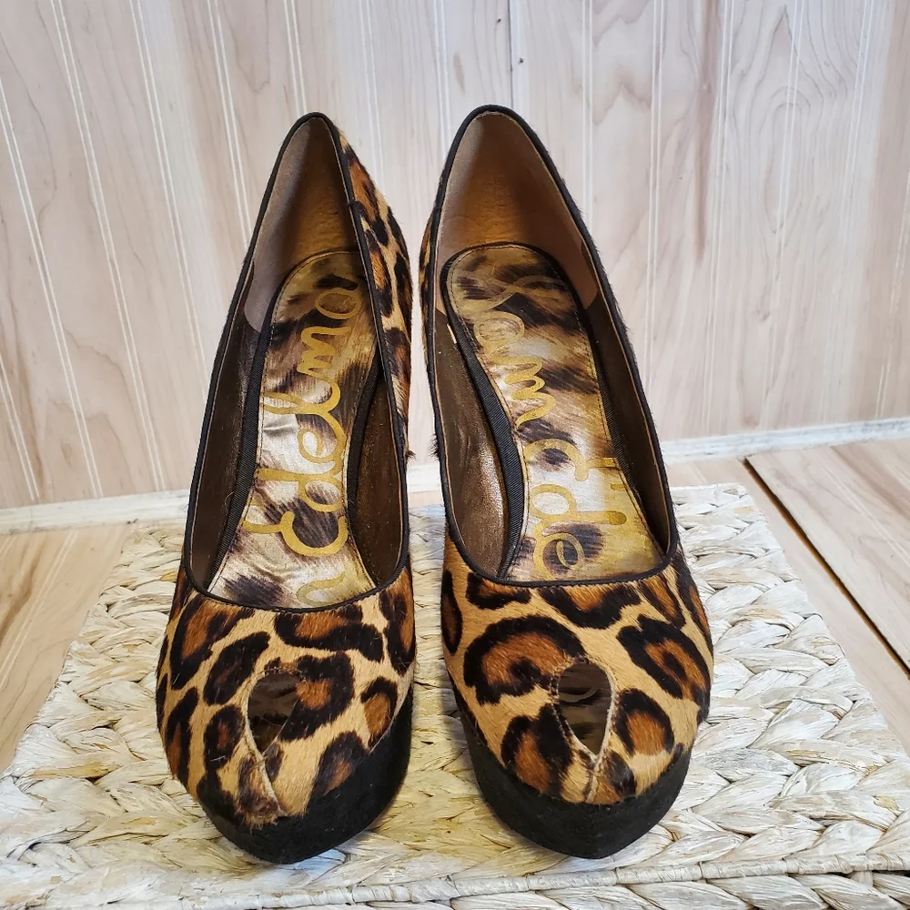 Sam Edelman Niland Cheetah Mob Wife Platform Stiletto Pumps 7.5M 90s Revival